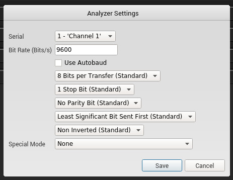 Saleae UART Analyzer Settings